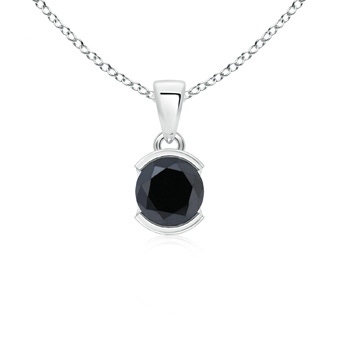 6.5mm AA Semi Bezel-Set Round Black Diamond Solitaire Pendant in White Gold 