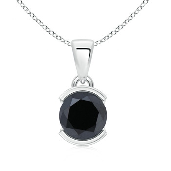 9.3mm AA Semi Bezel-Set Round Black Diamond Solitaire Pendant in White Gold 