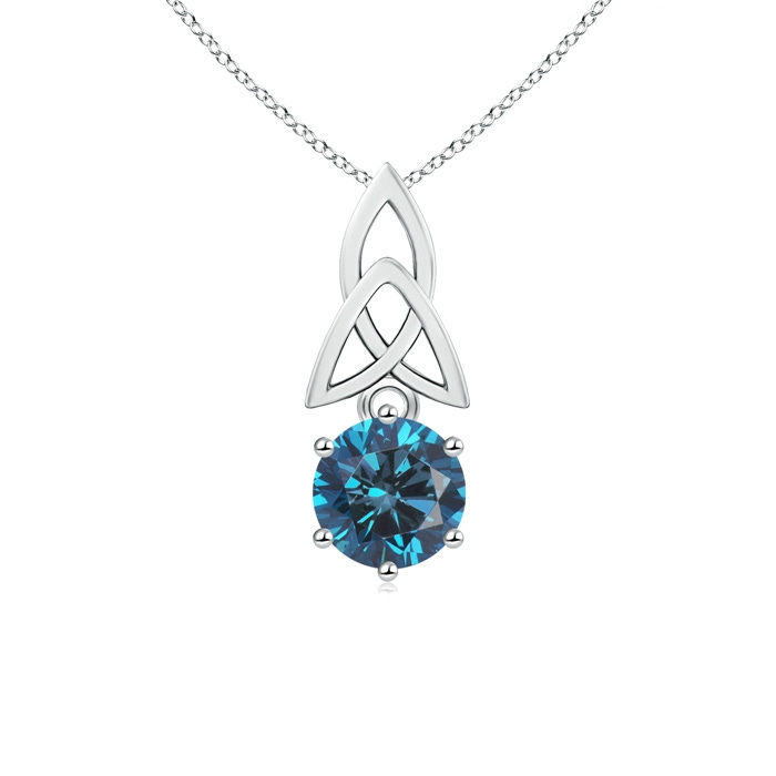 6.5mm AAA Solitaire Round Blue Diamond Celtic Knot Pendant in White Gold 