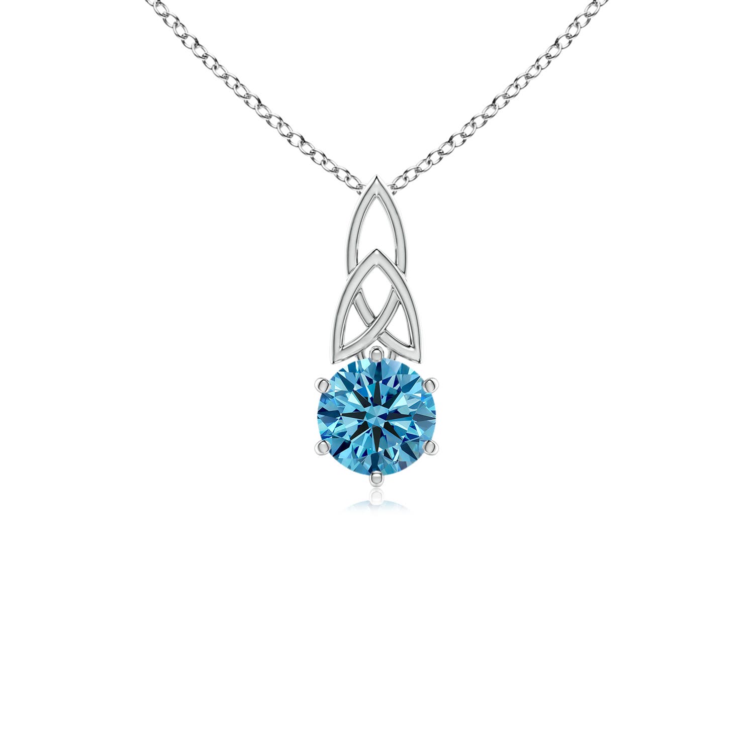 5.1mm AAAA Solitaire Round Fancy Intense Blue Diamond Celtic Knot Pendant in 18K White Gold