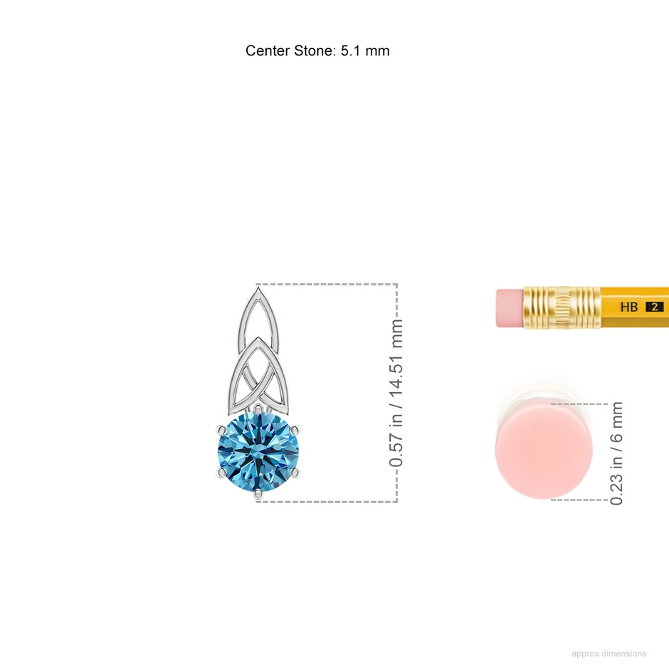 5.1mm AAAA Solitaire Round Fancy Intense Blue Diamond Celtic Knot Pendant in P950 Platinum ruler