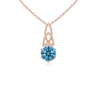 5.1mm AAAA Solitaire Round Fancy Intense Blue Diamond Celtic Knot Pendant in Rose Gold