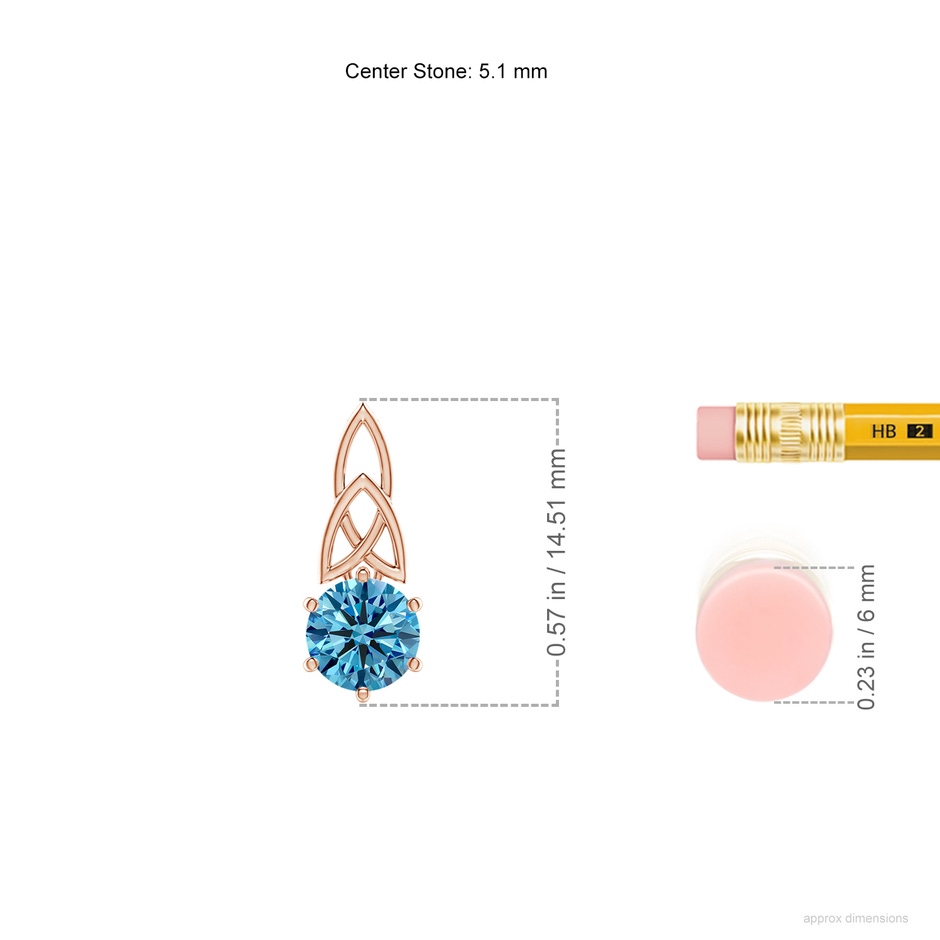 5.1mm AAAA Solitaire Round Fancy Intense Blue Diamond Celtic Knot Pendant in Rose Gold ruler
