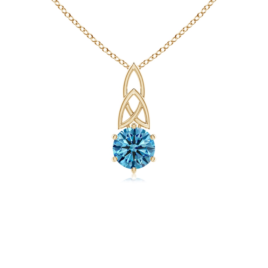 5.1mm AAAA Solitaire Round Fancy Intense Blue Diamond Celtic Knot Pendant in Yellow Gold 