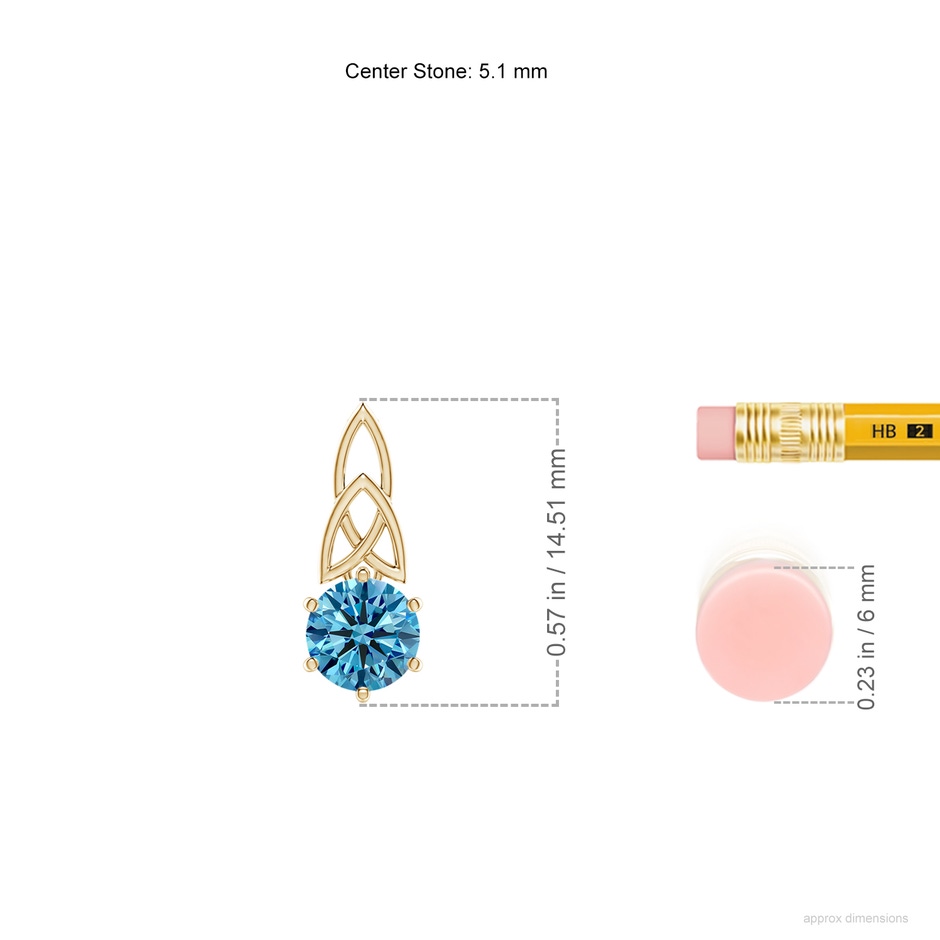 5.1mm AAAA Solitaire Round Fancy Intense Blue Diamond Celtic Knot Pendant in Yellow Gold ruler