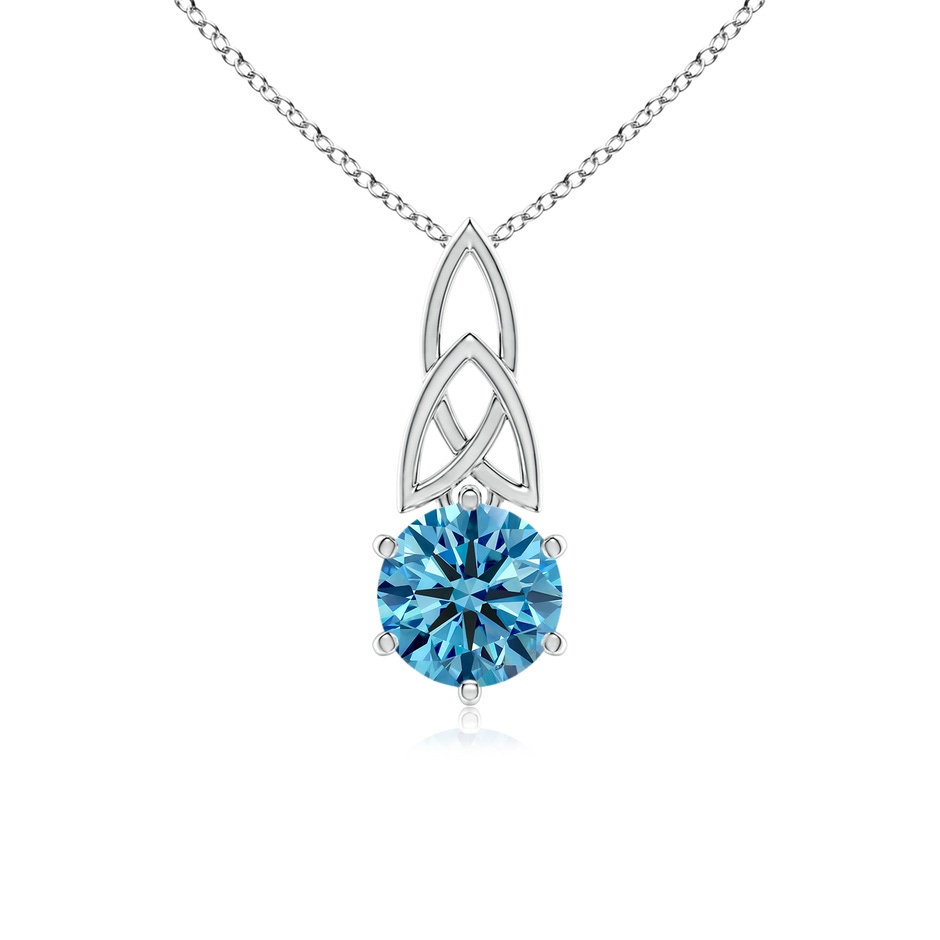 6.5mm AAAA Solitaire Round Fancy Intense Blue Diamond Celtic Knot Pendant in 18K White Gold 