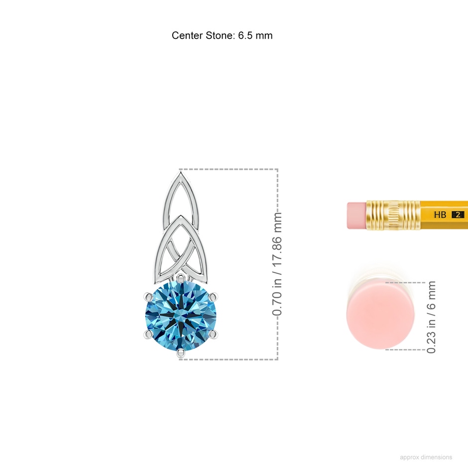 6.5mm AAAA Solitaire Round Fancy Intense Blue Diamond Celtic Knot Pendant in 18K White Gold ruler