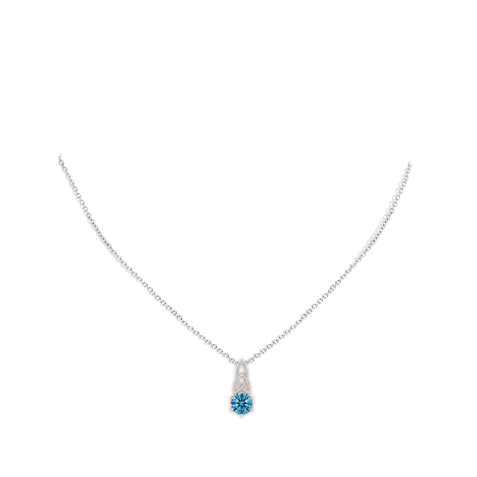 6.5mm AAAA Solitaire Round Fancy Intense Blue Diamond Celtic Knot Pendant in 18K White Gold pen