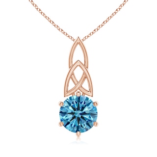 8mm AAAA Solitaire Round Fancy Intense Blue Diamond Celtic Knot Pendant in 18K Rose Gold