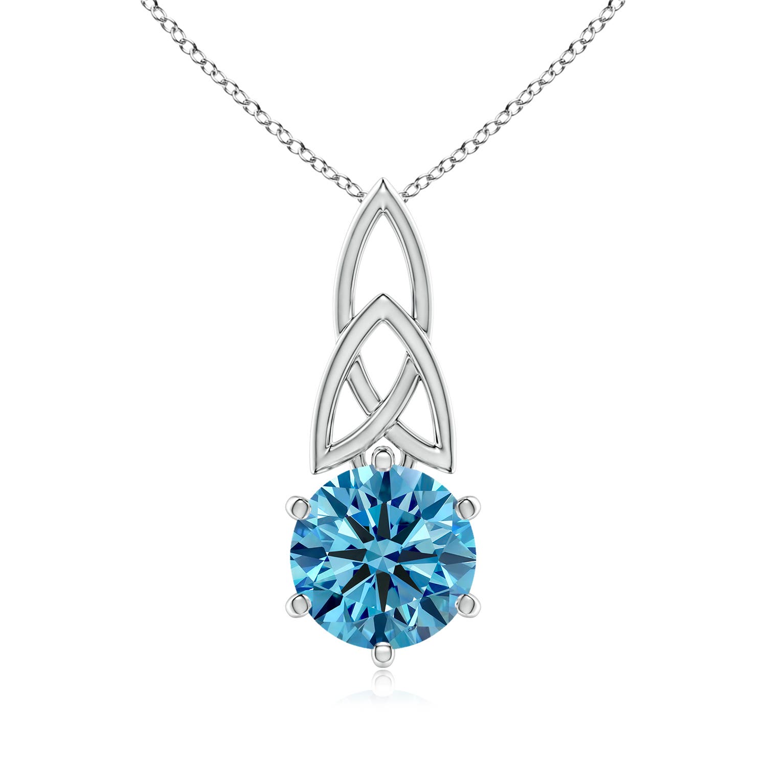 8mm AAAA Solitaire Round Fancy Intense Blue Diamond Celtic Knot Pendant in 18K White Gold