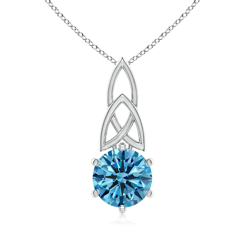 8mm AAAA Solitaire Round Fancy Intense Blue Diamond Celtic Knot Pendant in White Gold 
