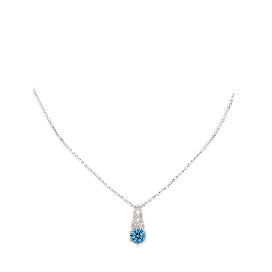 8mm AAAA Solitaire Round Fancy Intense Blue Diamond Celtic Knot Pendant in White Gold pen