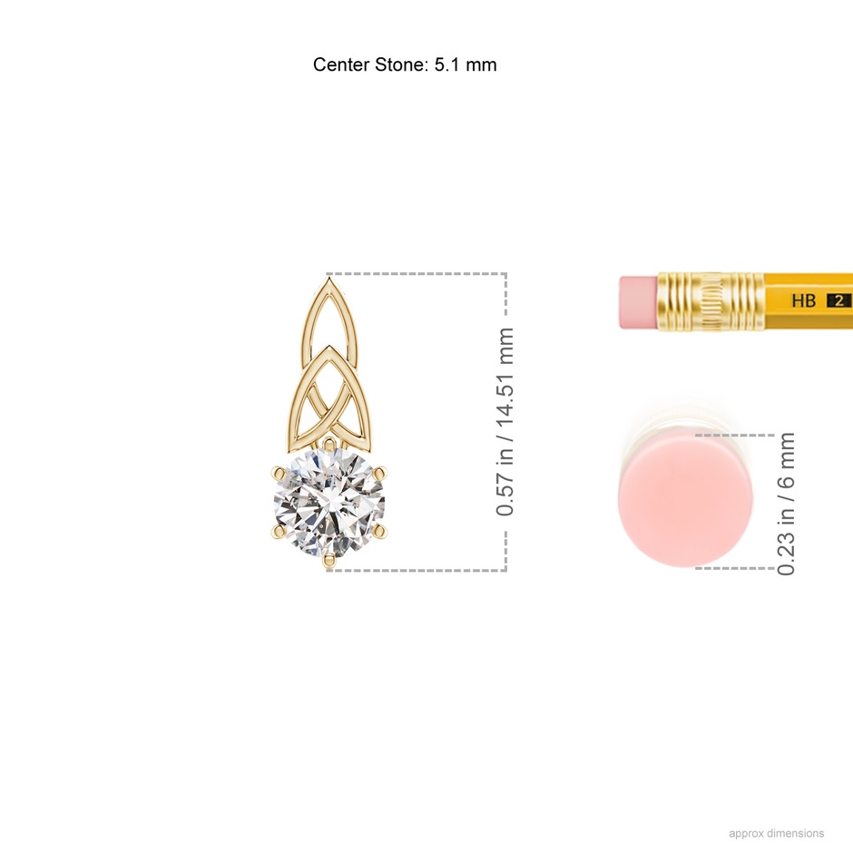 5.1mm IJI1I2 Solitaire Round Diamond Celtic Knot Pendant in Yellow Gold ruler