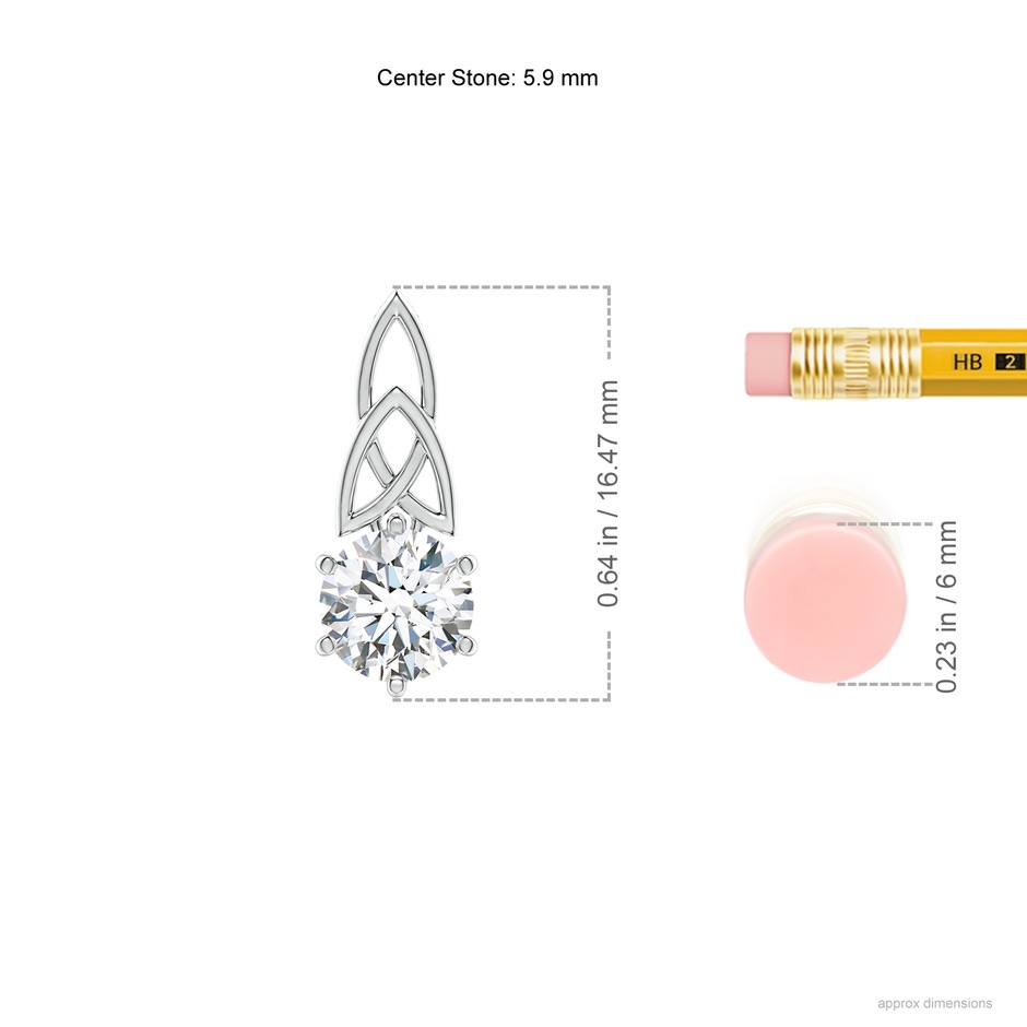 5.9mm GVS2 Solitaire Round Diamond Celtic Knot Pendant in P950 Platinum ruler