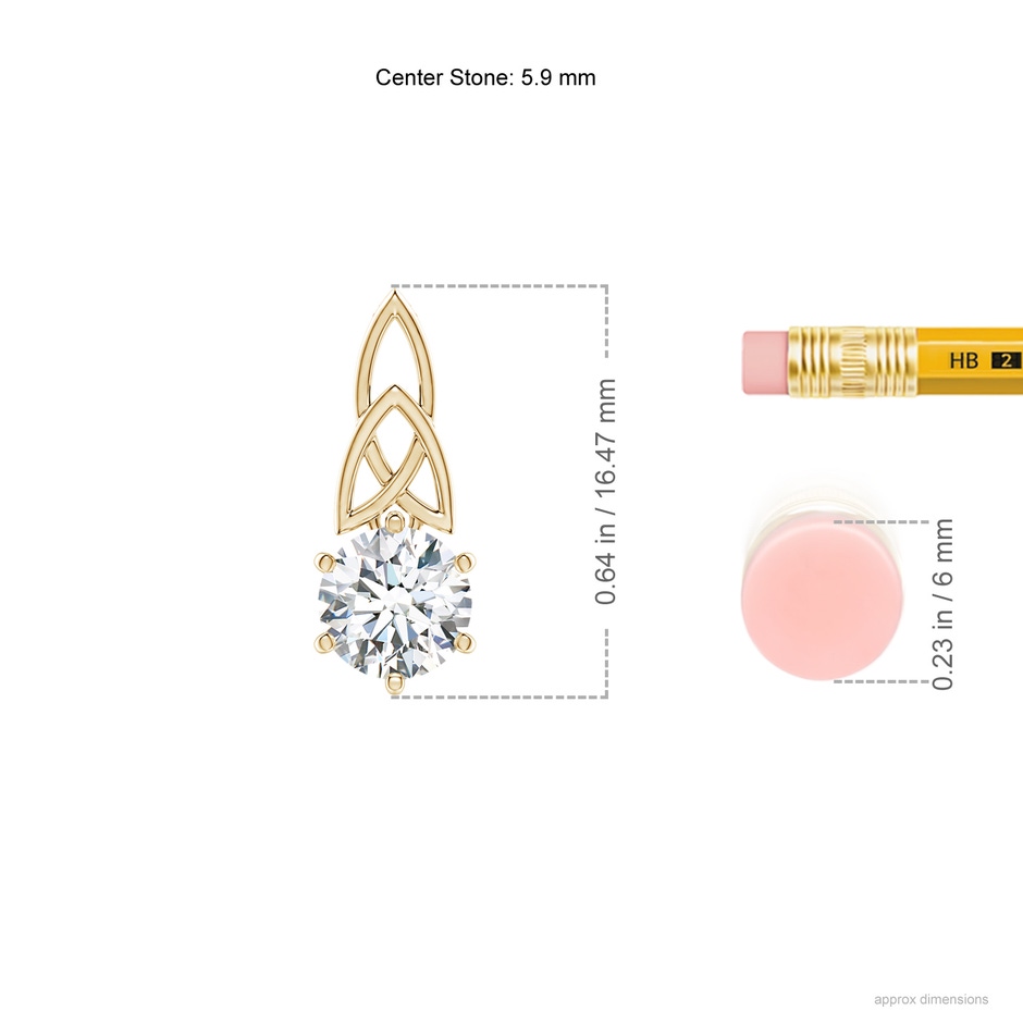 5.9mm GVS2 Solitaire Round Diamond Celtic Knot Pendant in Yellow Gold ruler