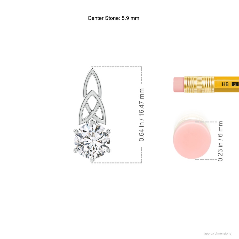 5.9mm HSI2 Solitaire Round Diamond Celtic Knot Pendant in White Gold ruler