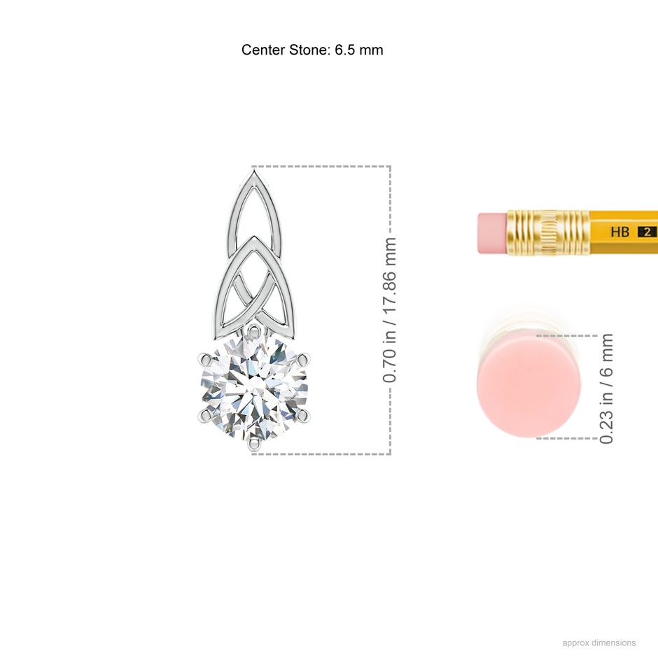 6.5mm GVS2 Solitaire Round Diamond Celtic Knot Pendant in P950 Platinum ruler