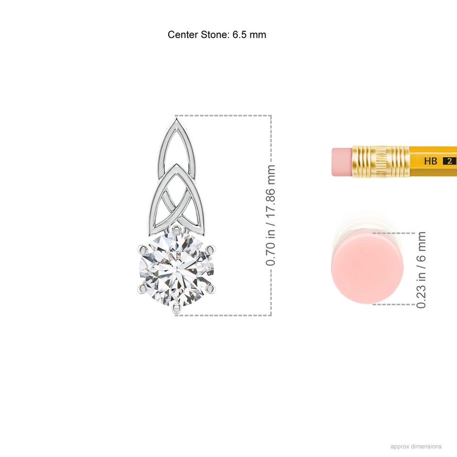 6.5mm HSI2 Solitaire Round Diamond Celtic Knot Pendant in P950 Platinum ruler