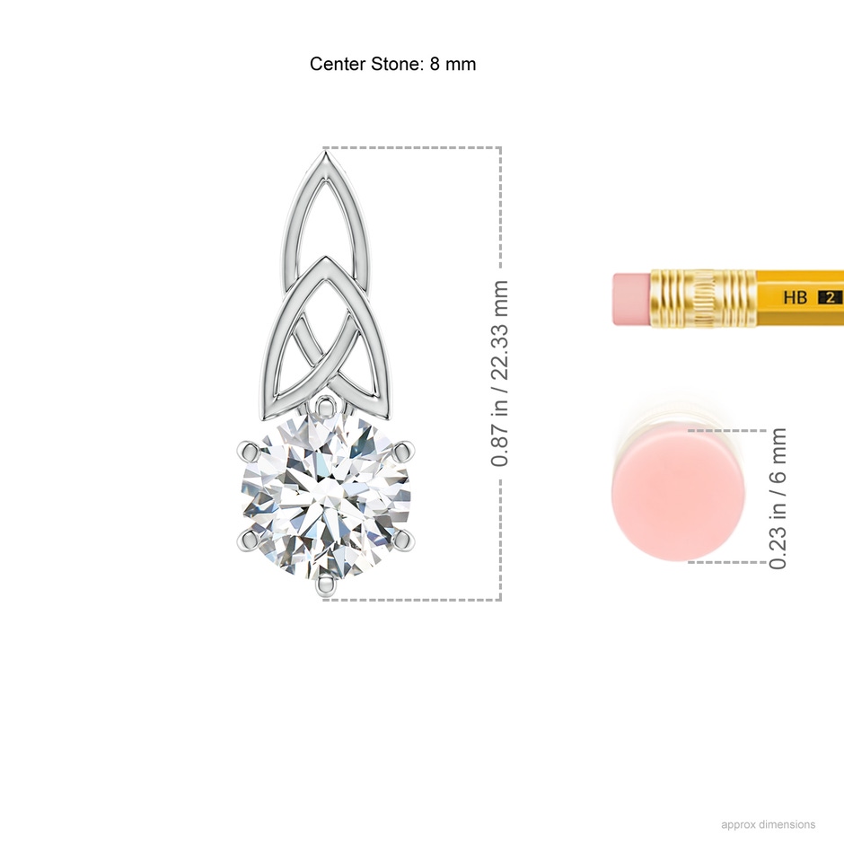 8mm GVS2 Solitaire Round Diamond Celtic Knot Pendant in P950 Platinum ruler
