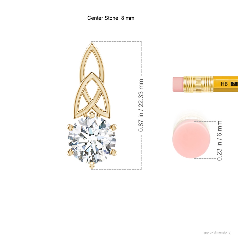 8mm GVS2 Solitaire Round Diamond Celtic Knot Pendant in Yellow Gold ruler