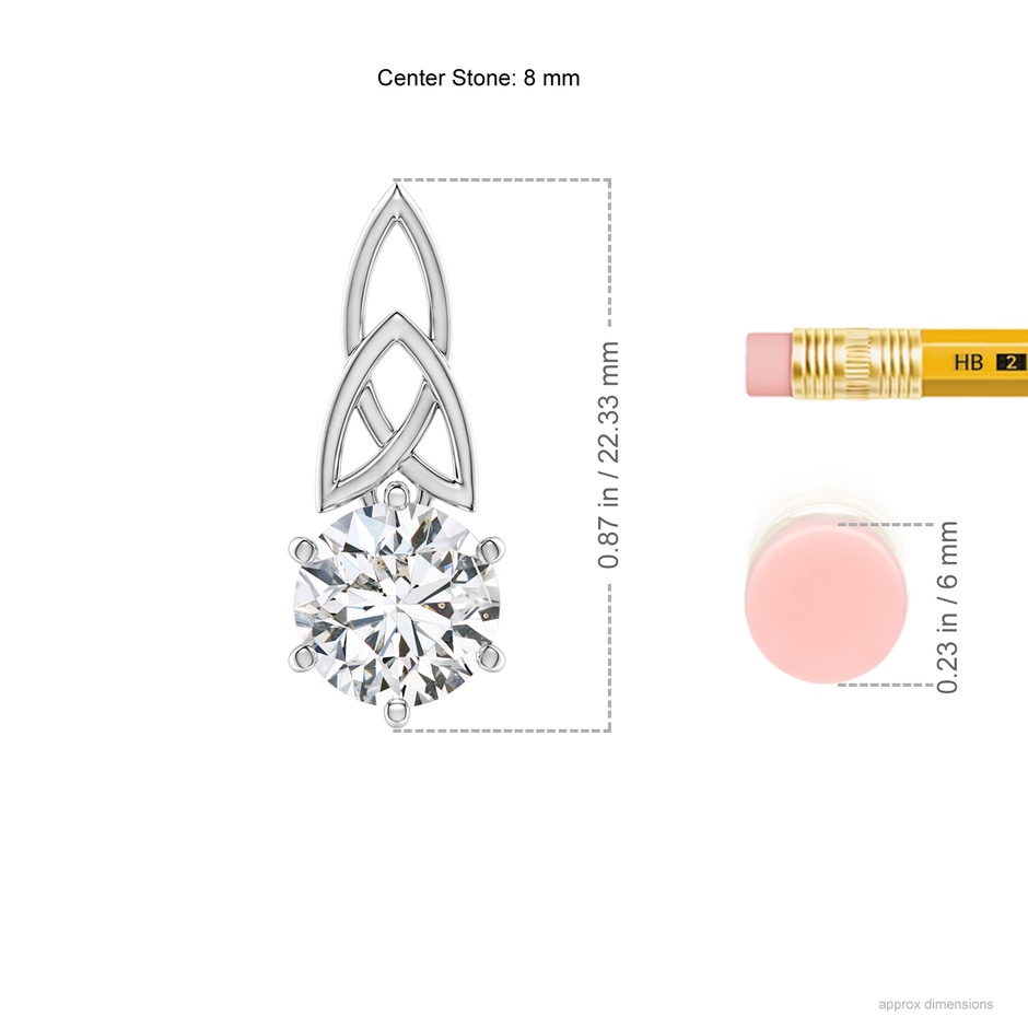 8mm HSI2 Solitaire Round Diamond Celtic Knot Pendant in White Gold ruler