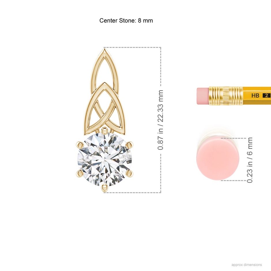 8mm HSI2 Solitaire Round Diamond Celtic Knot Pendant in Yellow Gold ruler