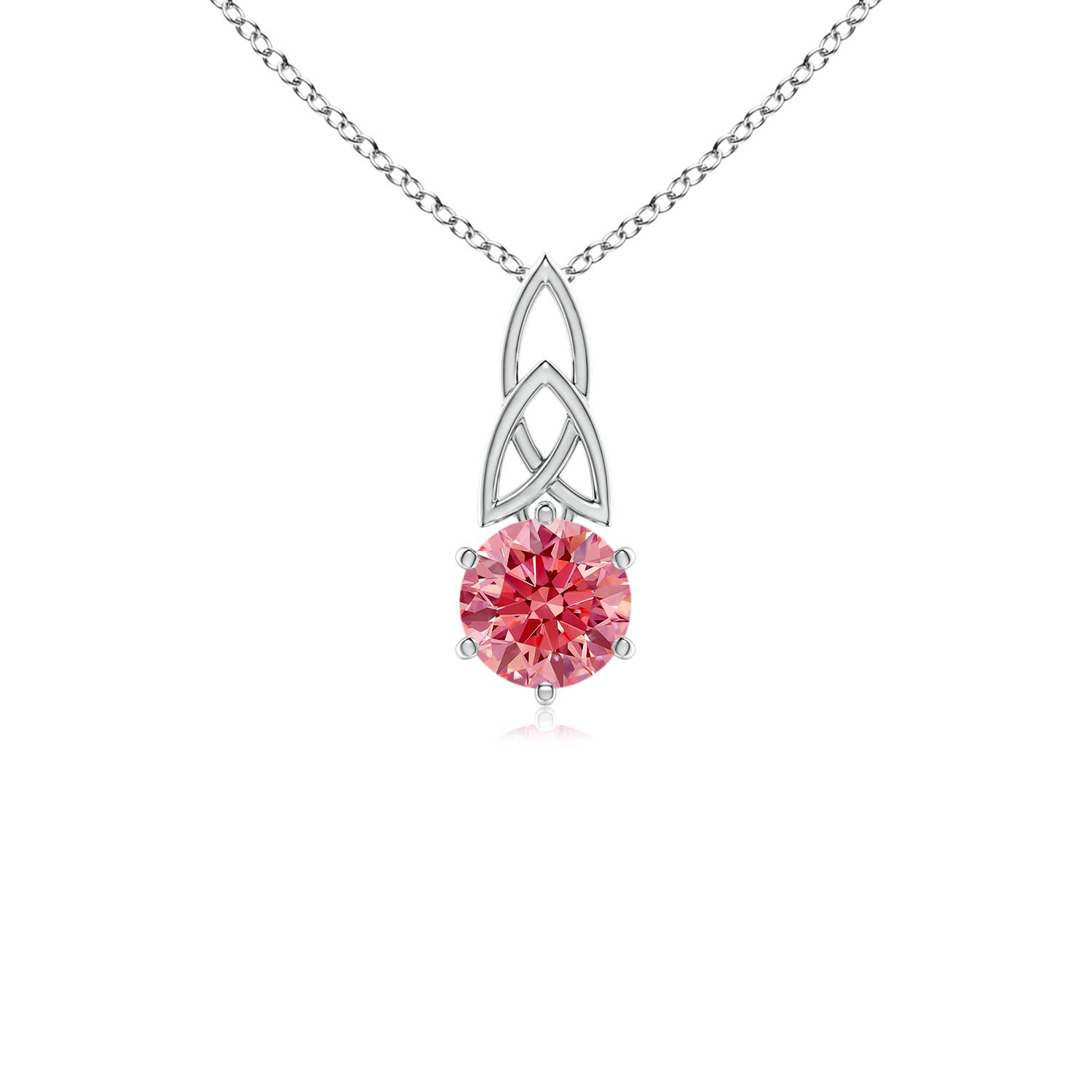 Angara 0.5 CTW Solitaire Round Fancy Intense Pink Diamond Celtic Knot Pendant in 14K White Gold
