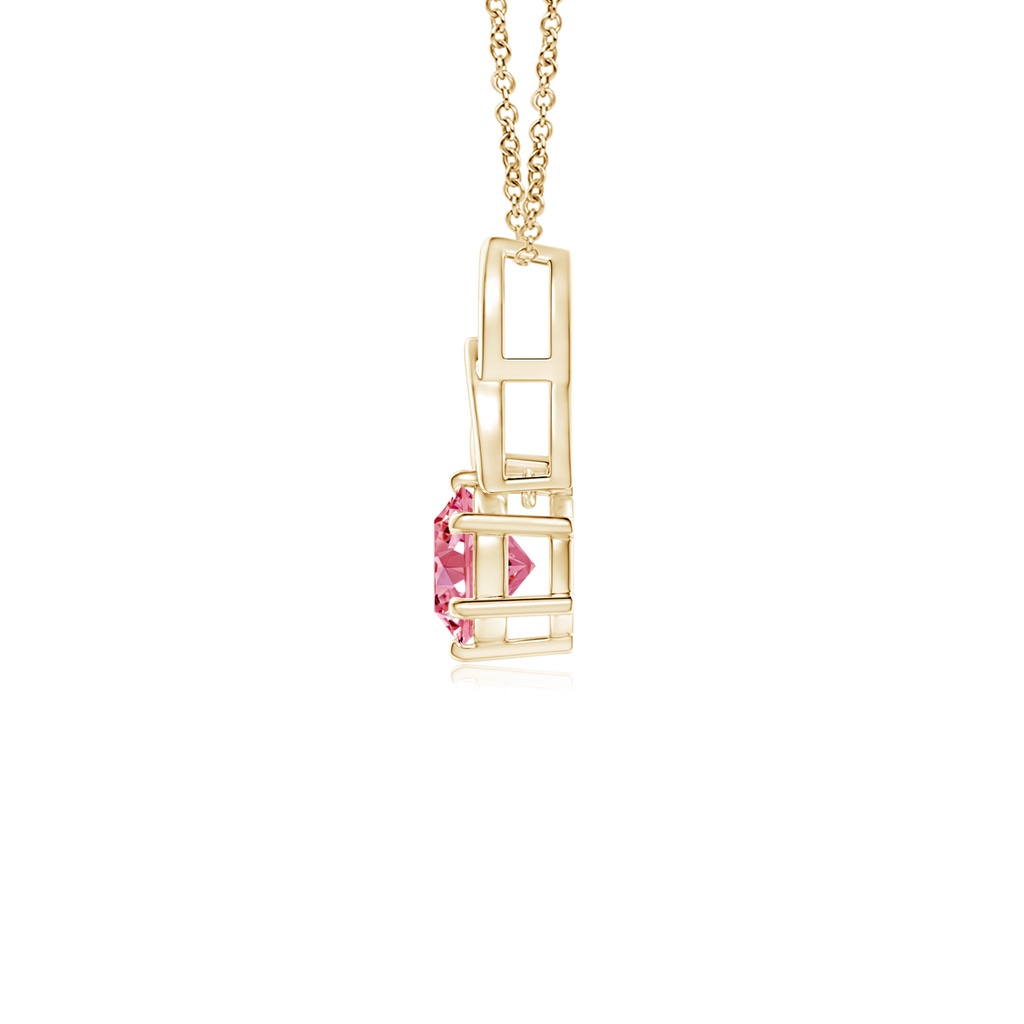 5.1mm AAAA Solitaire Round Fancy Intense Pink Diamond Celtic Knot Pendant in Yellow Gold - side 199