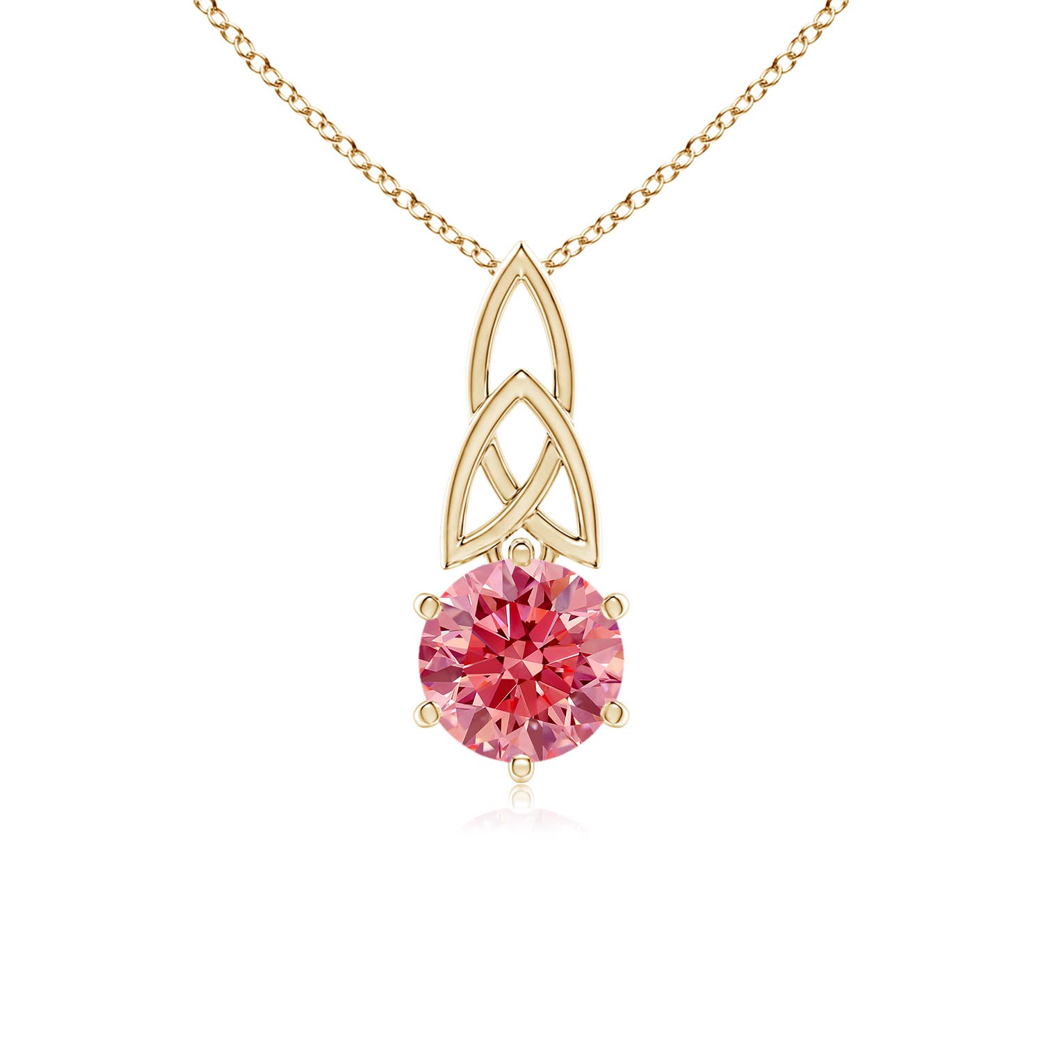 Angara 1.03 CTW Solitaire Round Fancy Intense Pink Diamond Celtic Knot Pendant in 14K Yellow Gold