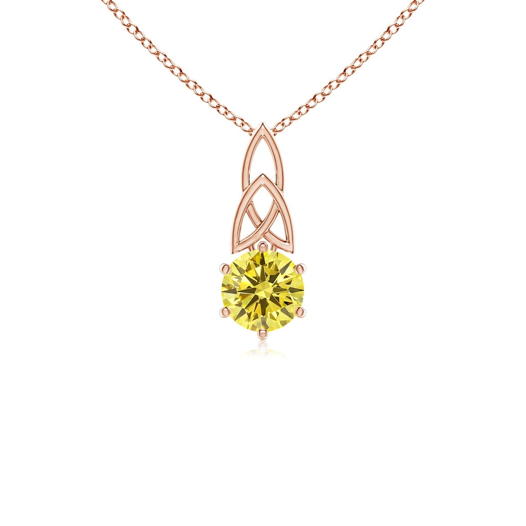 5.1mm AAAA Solitaire Round Fancy Intense Yellow Diamond Celtic Knot Pendant in Rose Gold