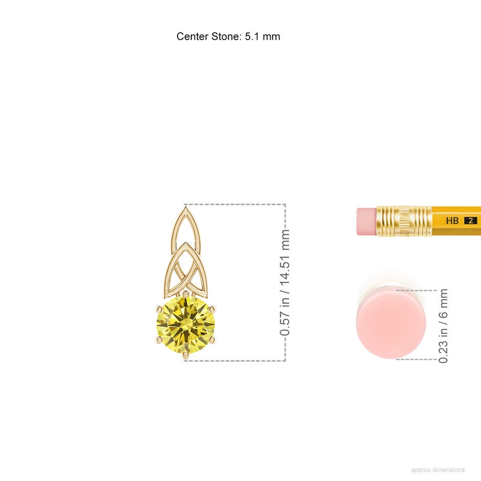 5.1mm AAAA Solitaire Round Fancy Intense Yellow Diamond Celtic Knot Pendant in Yellow Gold ruler