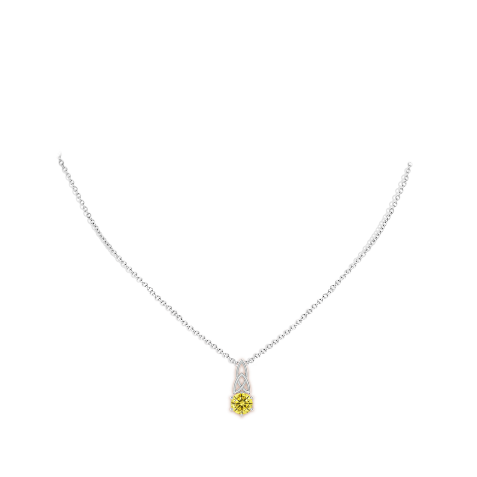 6.5mm AAAA Solitaire Round Fancy Intense Yellow Diamond Celtic Knot Pendant in White Gold pen