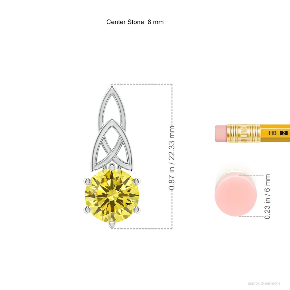 8mm AAAA Solitaire Round Fancy Intense Yellow Diamond Celtic Knot Pendant in P950 Platinum ruler