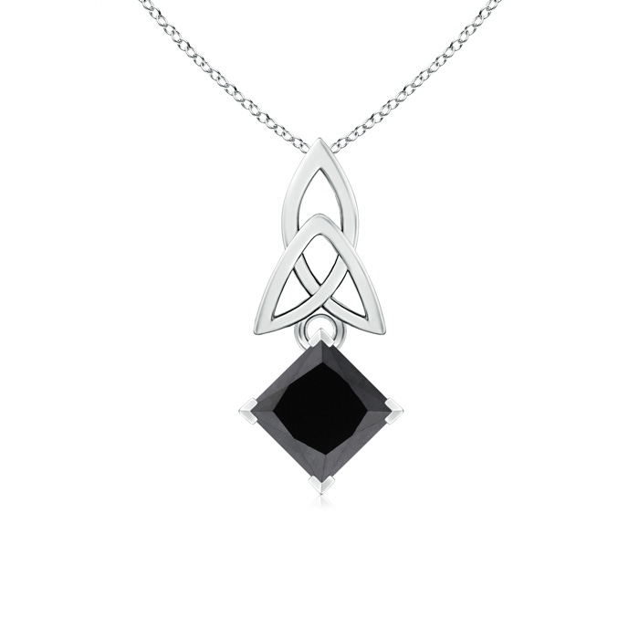 5.5mm AA Princess-Cut Enhanced Black Diamond Celtic Knot Pendant in White Gold