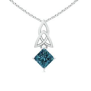 5.5mm AA Princess-Cut Blue Diamond Celtic Knot Pendant in White Gold