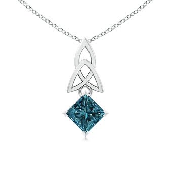5.5mm AA Princess-Cut Blue Diamond Celtic Knot Pendant in White Gold 