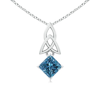 5.5mm AAA Princess-Cut Blue Diamond Celtic Knot Pendant in White Gold 