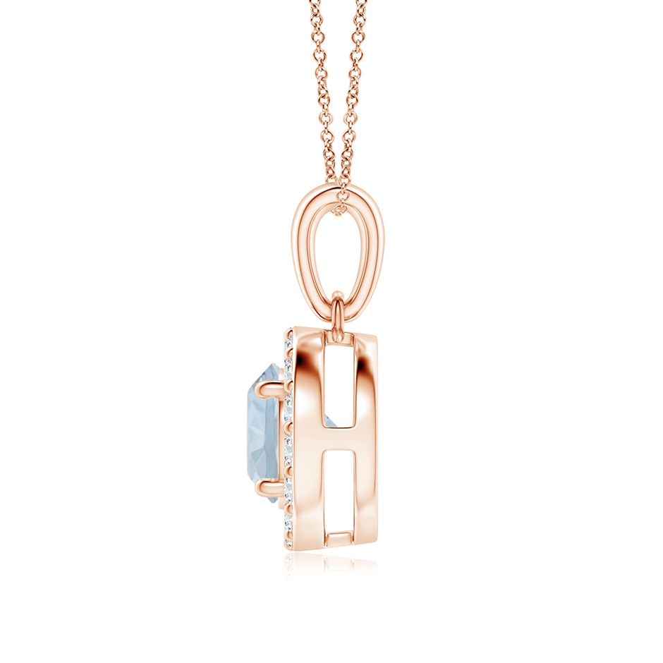 6mm A Round Aquamarine and Diamond Halo Pendant in Rose Gold side-1