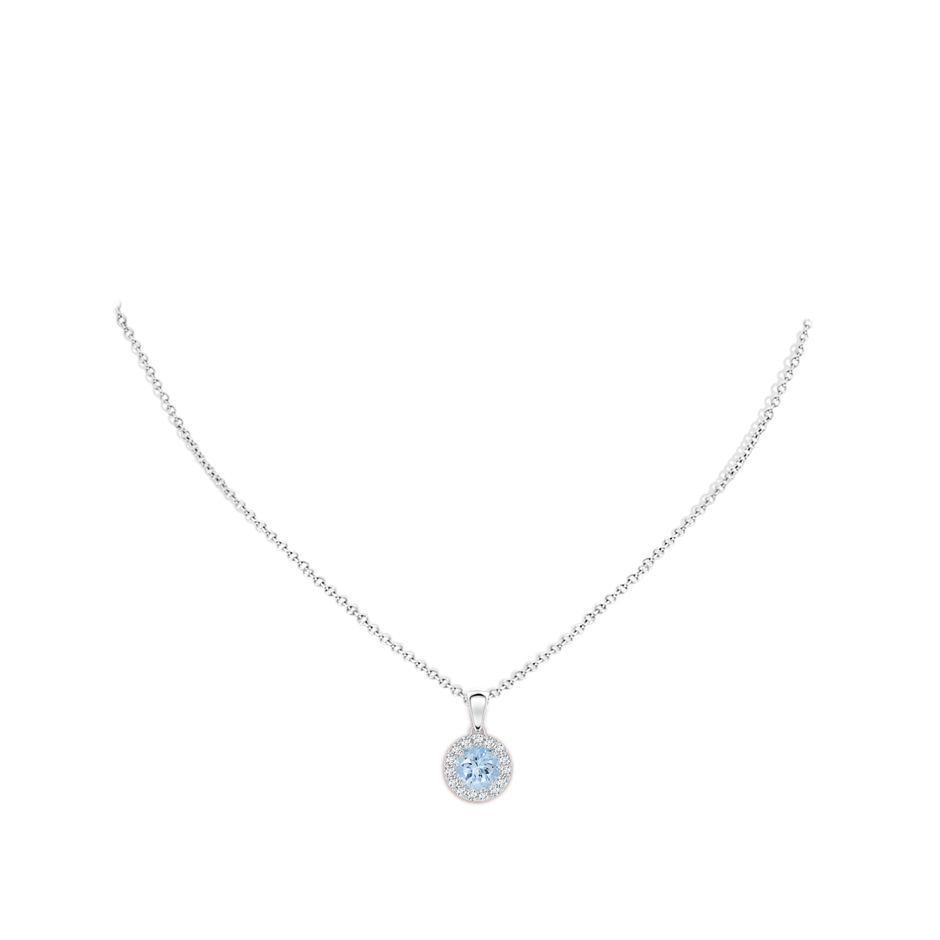 6mm AA Round Aquamarine and Diamond Halo Pendant in P950 Platinum body-neck