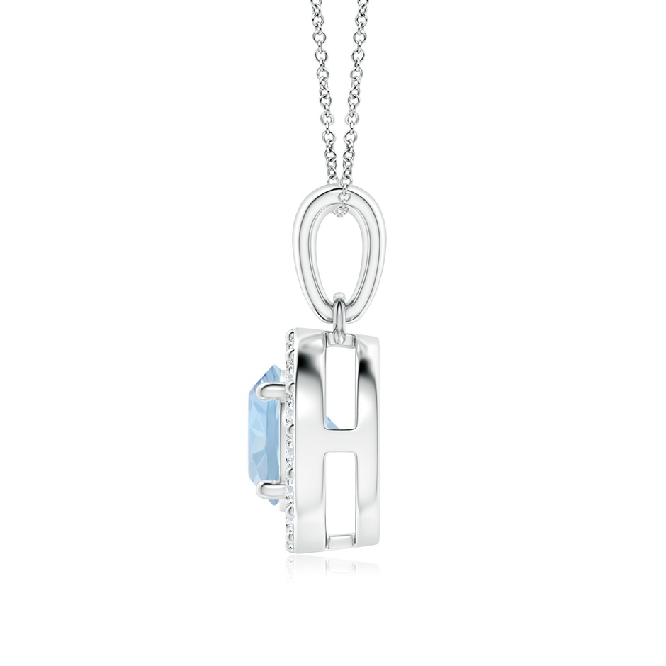 6mm AA Round Aquamarine and Diamond Halo Pendant in White Gold side-1