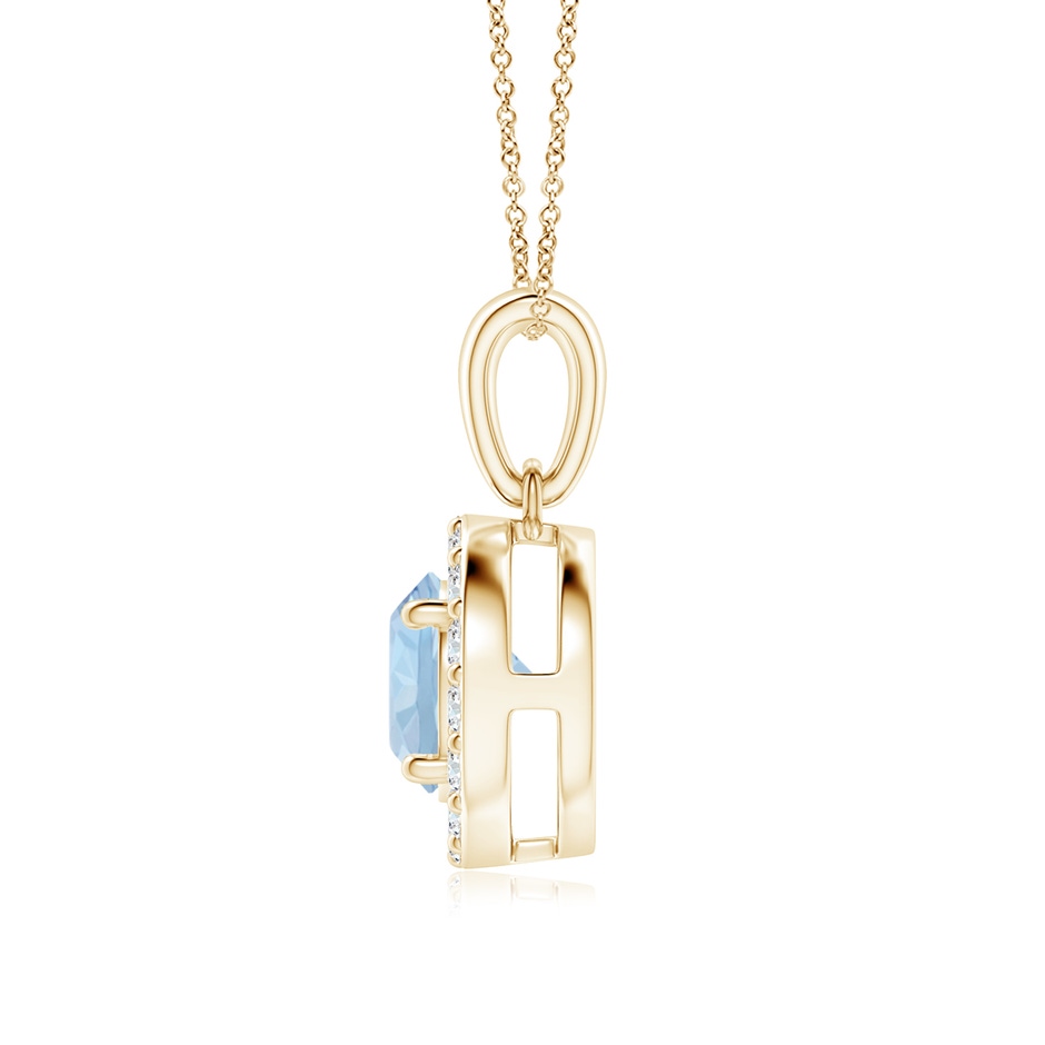 6mm AA Round Aquamarine and Diamond Halo Pendant in Yellow Gold side-1