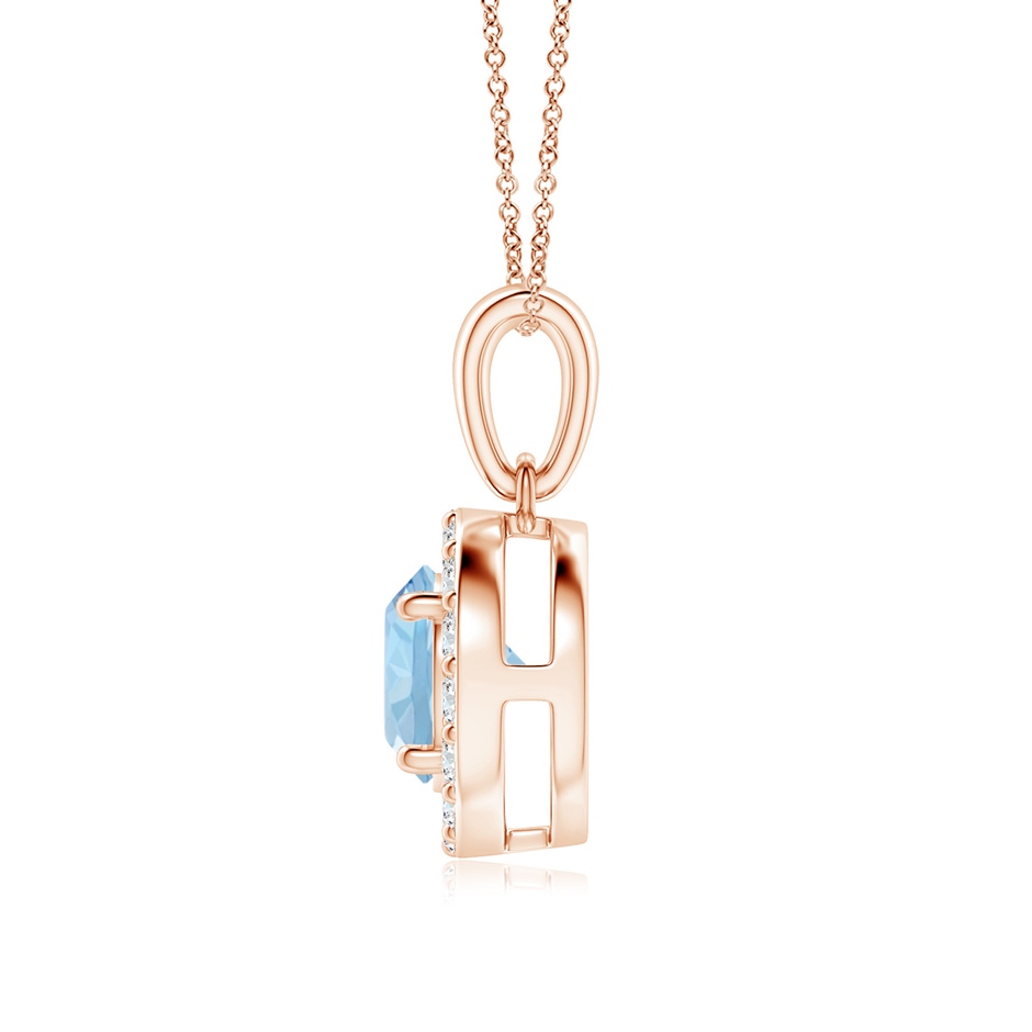 6mm AAA Round Aquamarine and Diamond Halo Pendant in Rose Gold side-1