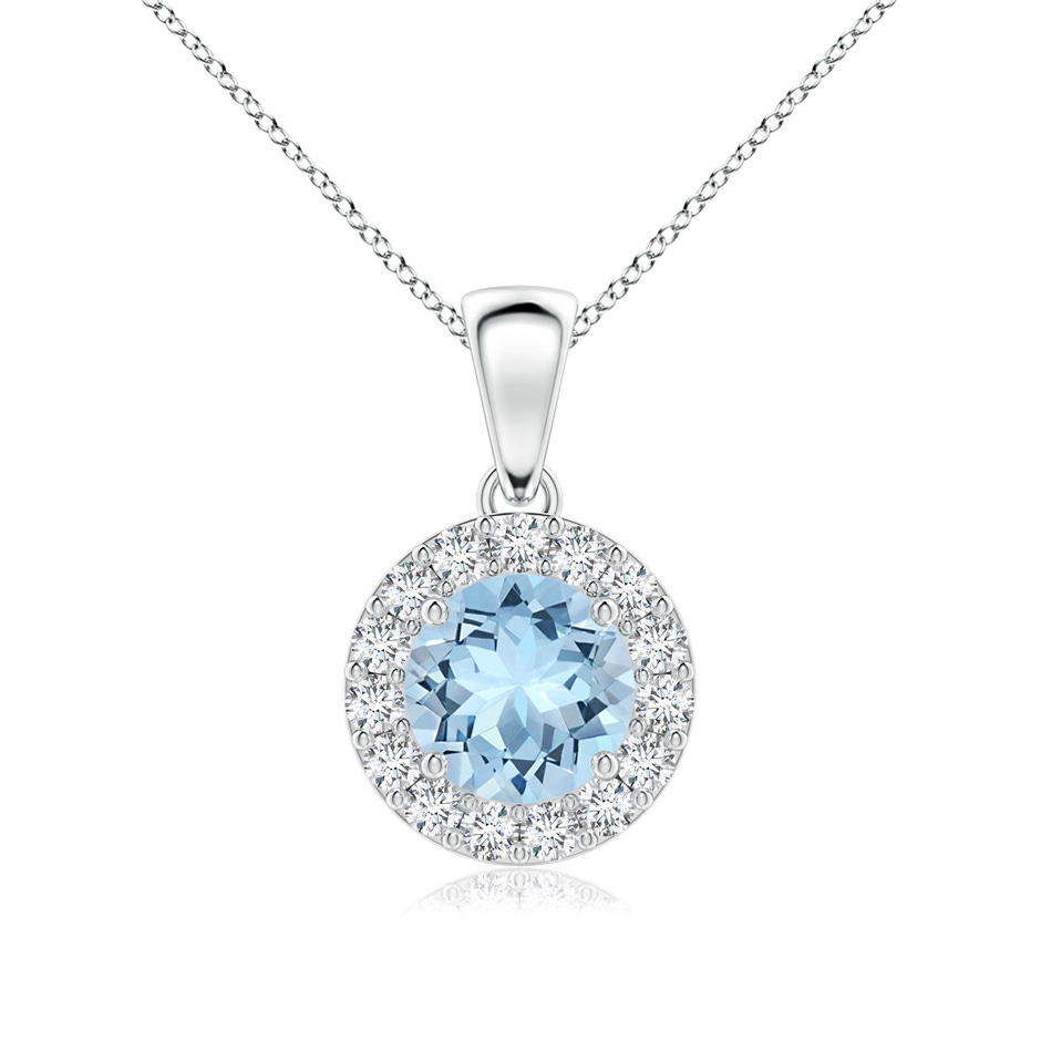 6mm AAA Round Aquamarine and Diamond Halo Pendant in White Gold 