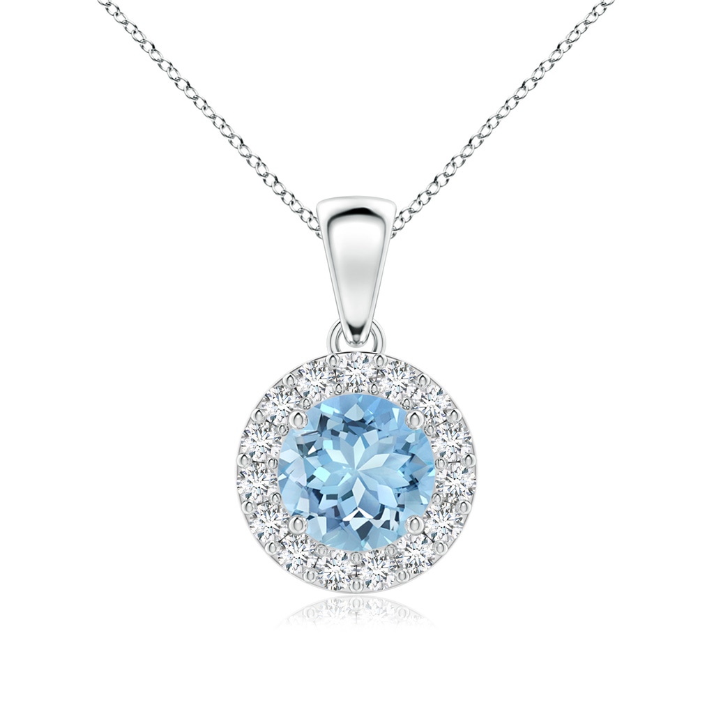 6mm AAAA Round Aquamarine and Diamond Halo Pendant in P950 Platinum