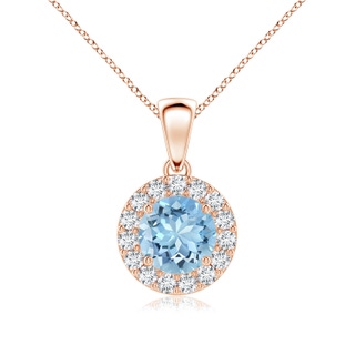 6mm AAAA Round Aquamarine and Diamond Halo Pendant in Rose Gold