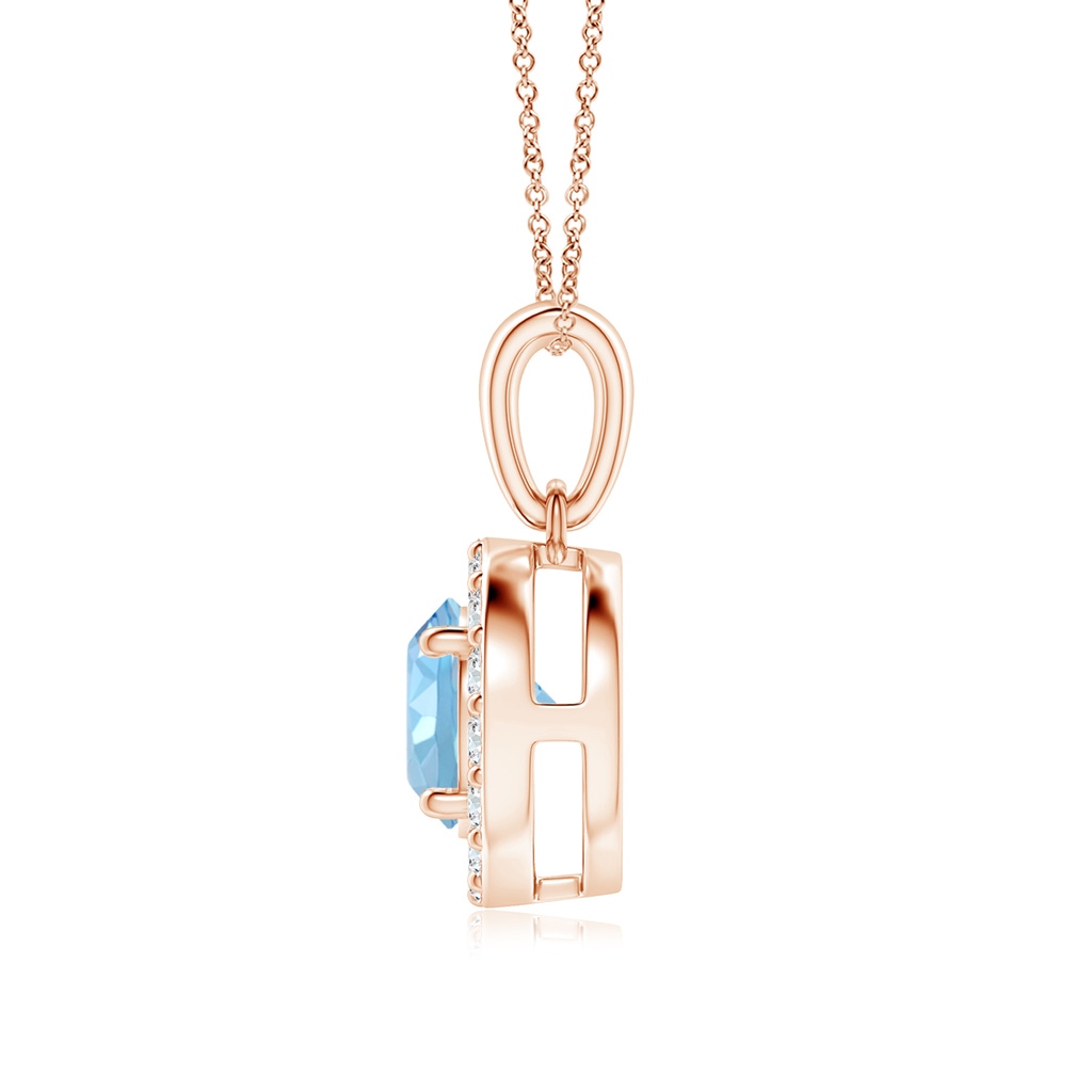 6mm AAAA Round Aquamarine and Diamond Halo Pendant in Rose Gold - side_1