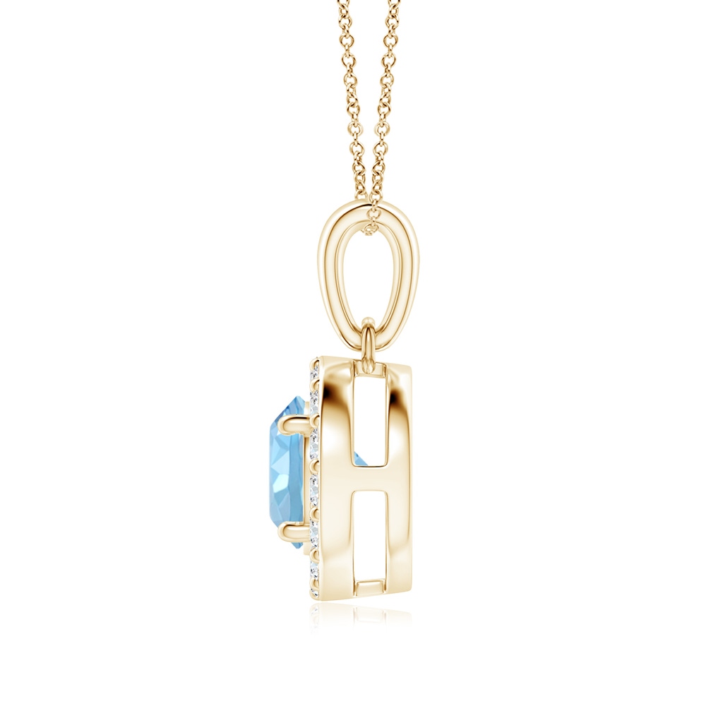 6mm AAAA Round Aquamarine and Diamond Halo Pendant in Yellow Gold - side_1