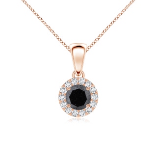 4.5mm A Round Black and White Diamond Halo Pendant in Rose Gold