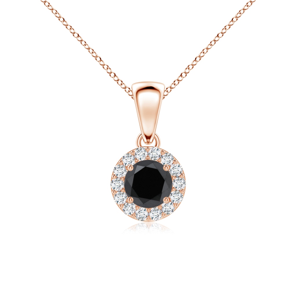 4.5mm AA Round Black and White Diamond Halo Pendant in Rose Gold