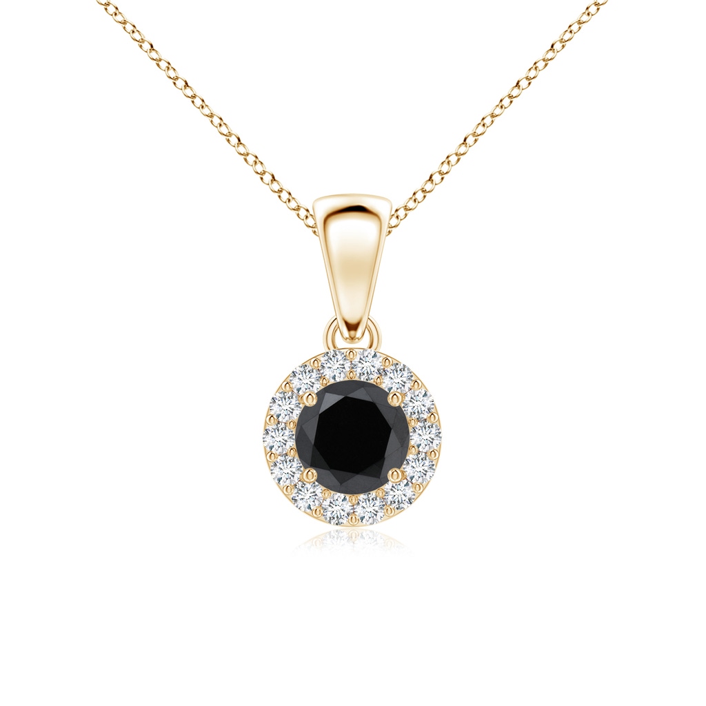 4.5mm AA Round Black and White Diamond Halo Pendant in Yellow Gold